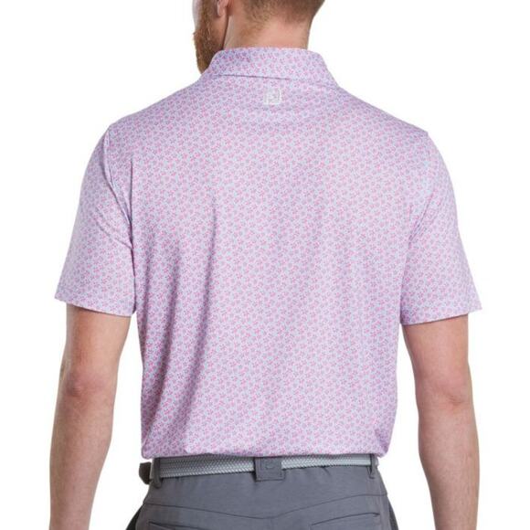 FootJoy Men's Pink Lemonade Skyway Floral Sketch Print Lisle Polo Size XL - Picture 2 of 9